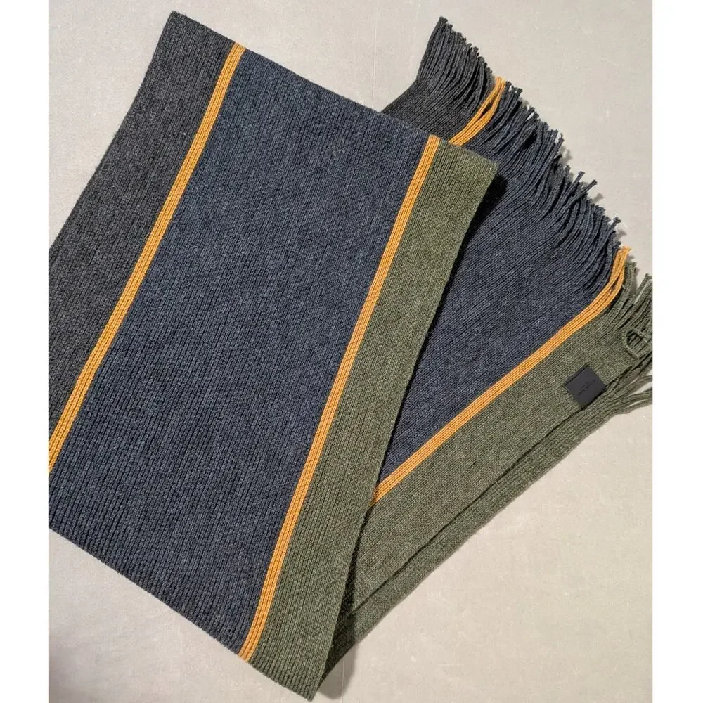 Michael Kors Men's Side Stripe Colorblock Knit Winter Scarf with Fringe